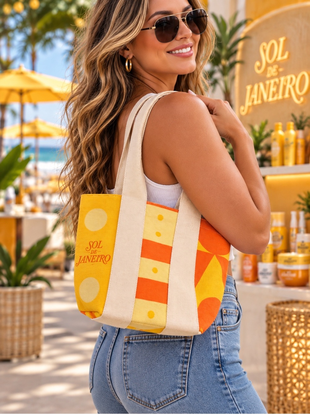 Canvas Striped Tote in Yellow and Orange